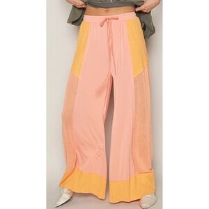 POL Peach and Yellow Wide Leg Pants